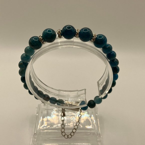 NEW Apatite Beaded 7.5 inch Bracelet with Rhinestone spacers Handmade - Picture 7 of 9